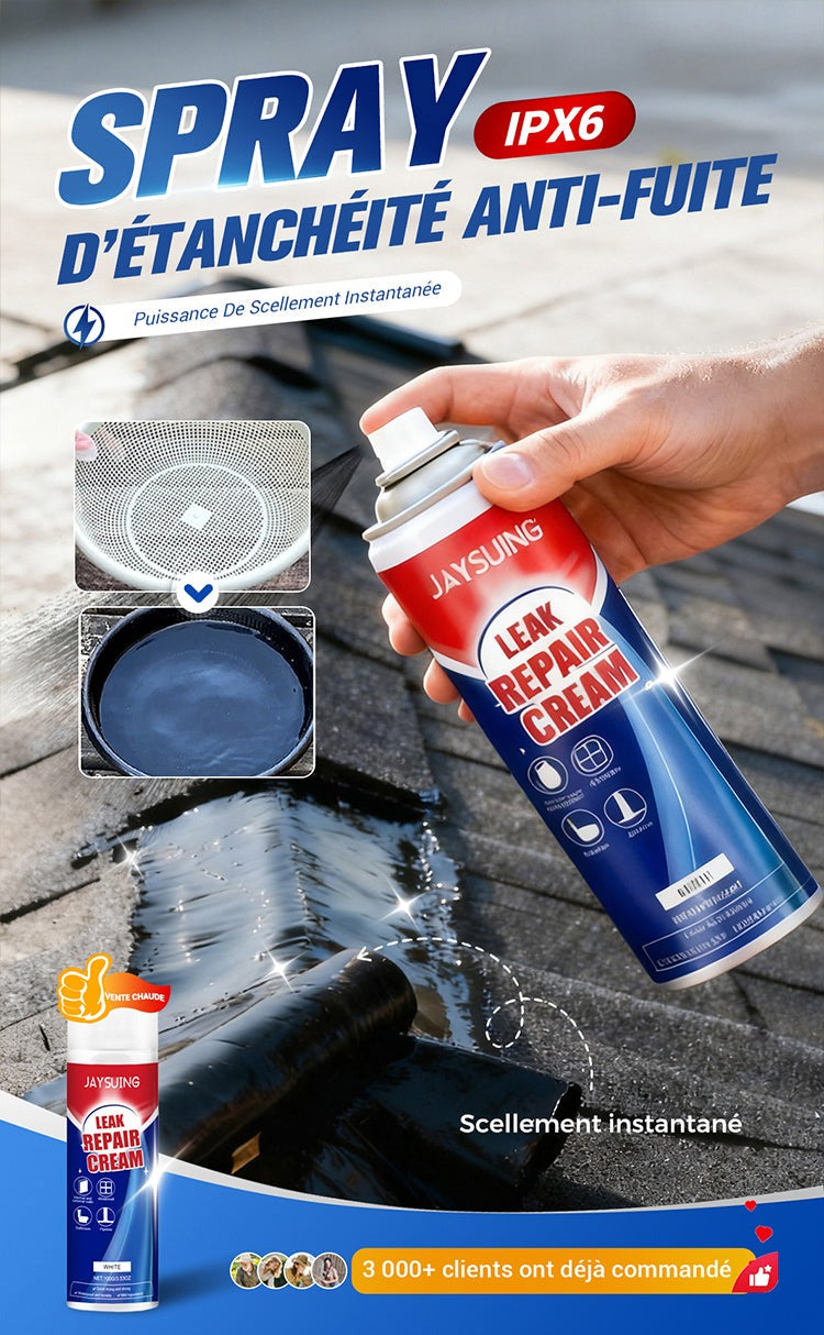 Spray réparateur de fuites instantané - Colmate les fissures et les interstices en 5 minutes, imperméable et flexible pour tuyaux et toitures